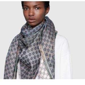 Gucci GG Jacquard Shawl Grey Metallic 51 x 51 "